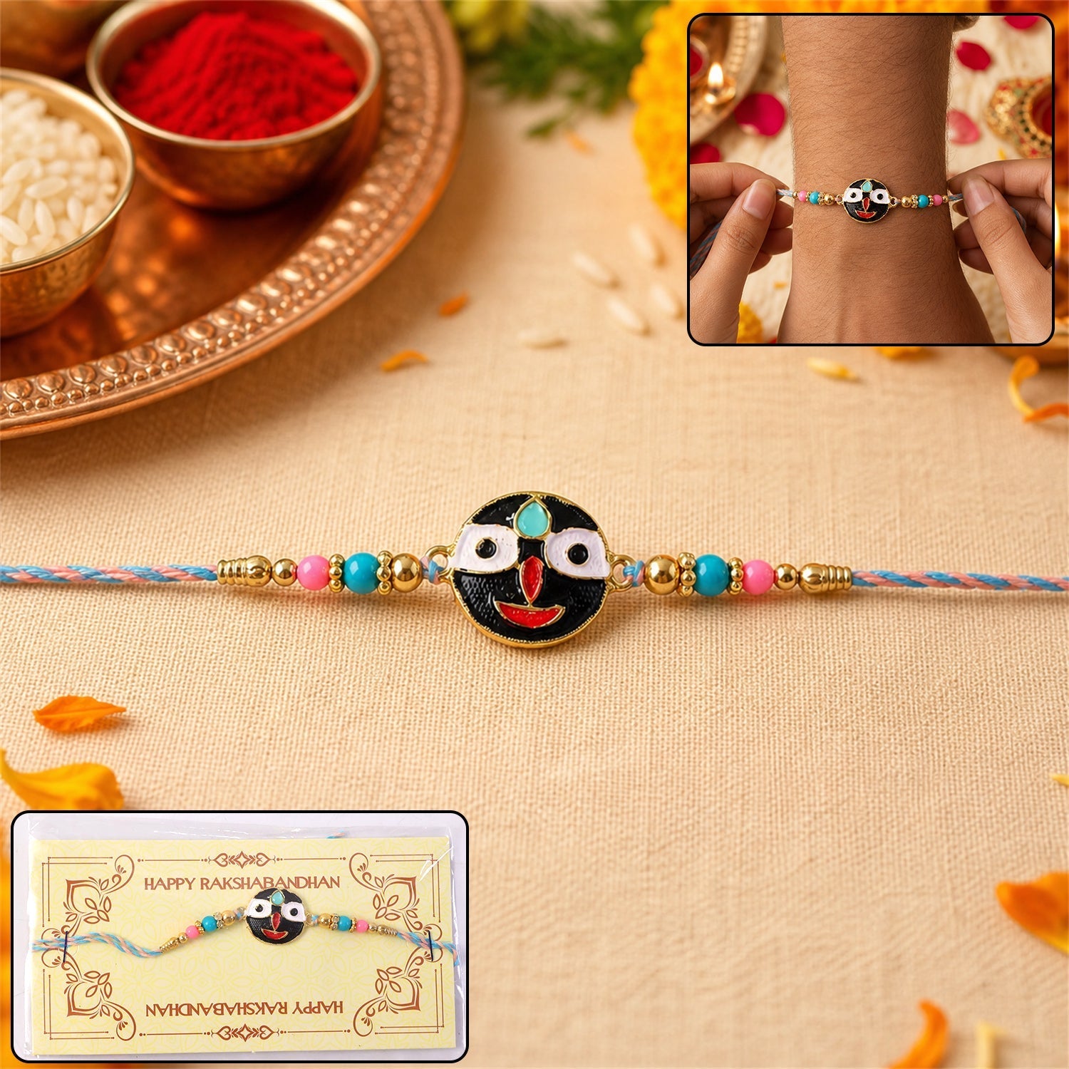 ALVENZA Colorful Deity Face Beads Rakhi – Stylish Festival Gift for Brother