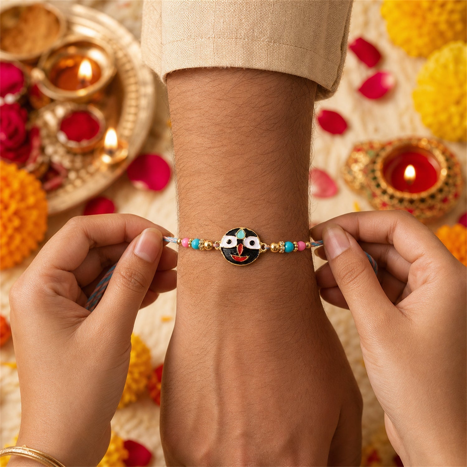 ALVENZA Colorful Deity Face Beads Rakhi – Stylish Festival Gift for Brother