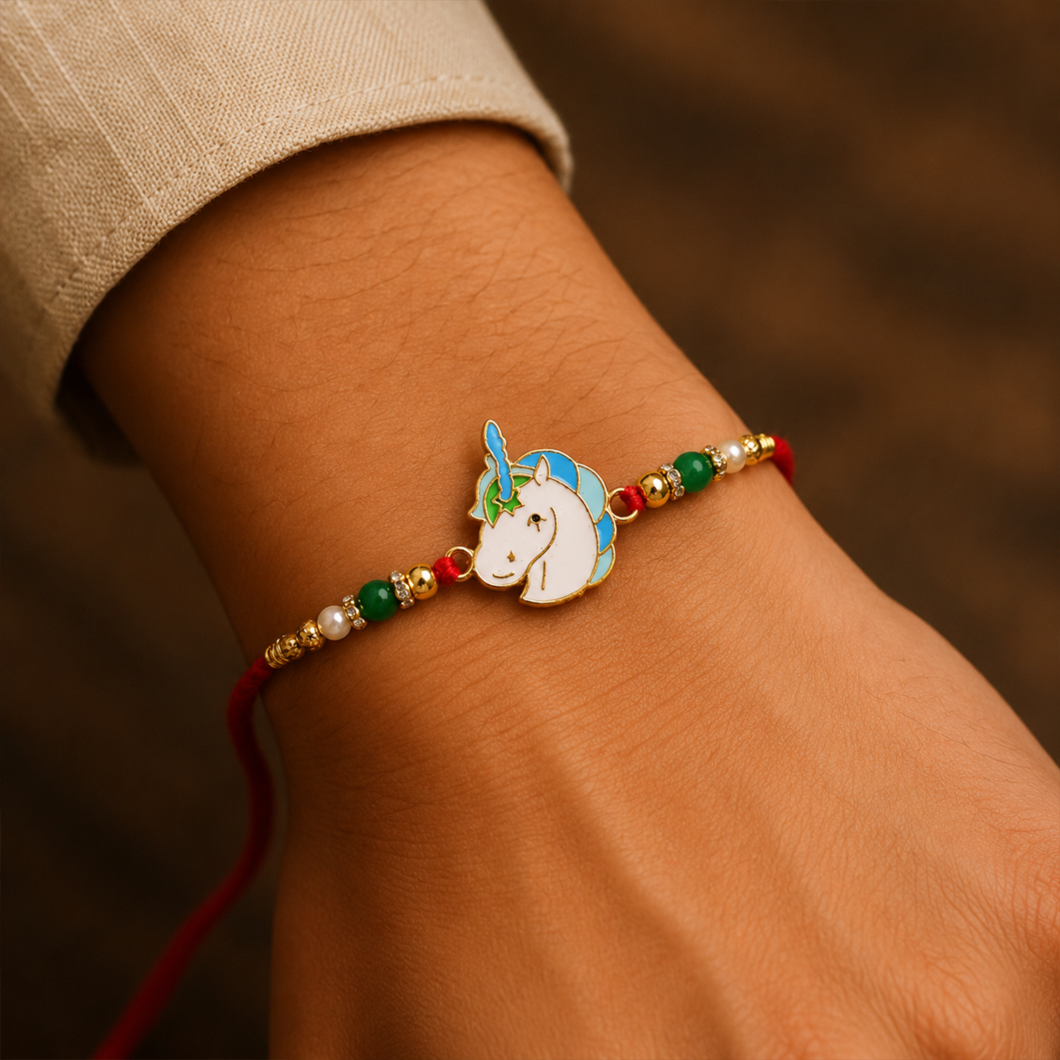 ALVENZA Cute Unicorn Beaded Rakhi - Stylish, Lightweight & Festive
