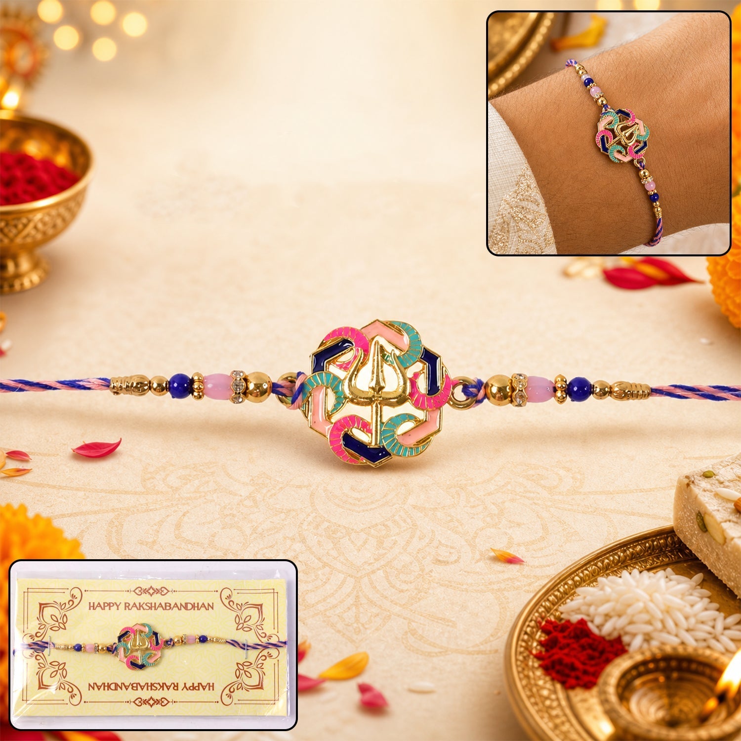 ALVENZA Rakshabandhan Colorful Trishul Beads Rakhi – Traditional & Stylish