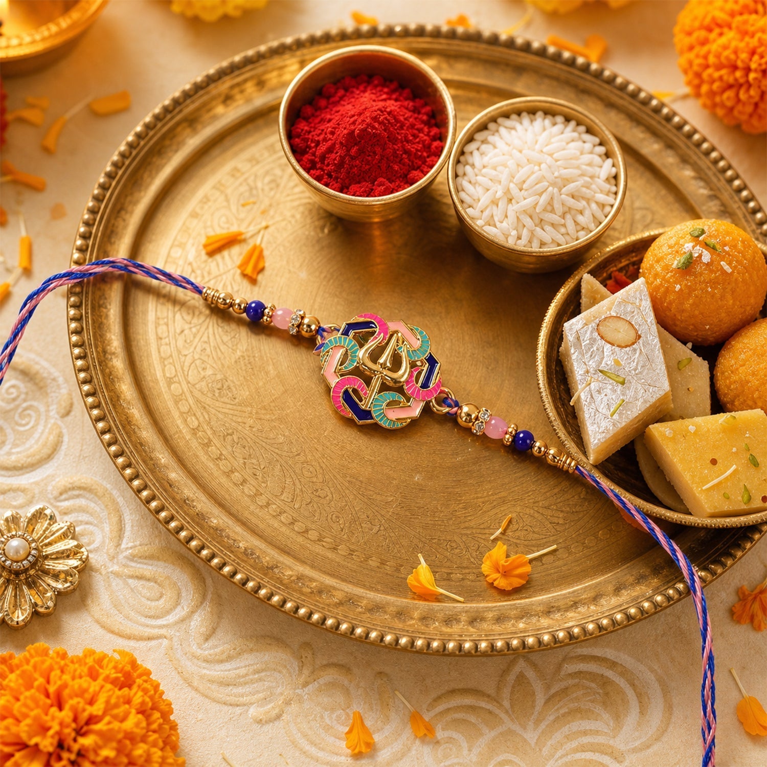 ALVENZA Rakshabandhan Colorful Trishul Beads Rakhi – Traditional & Stylish