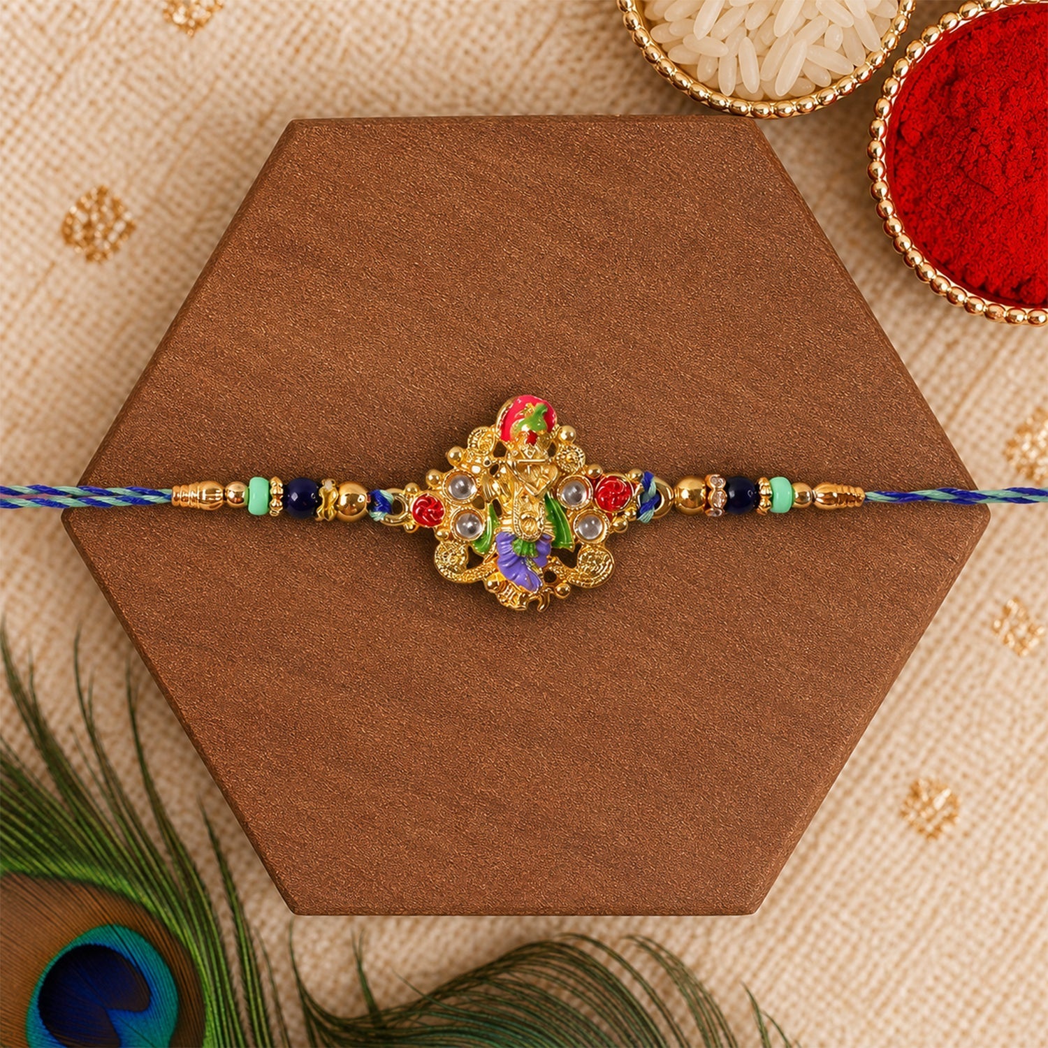 ALVENZA Rakhi – Colourful Divine Idol Beaded Design for Brother