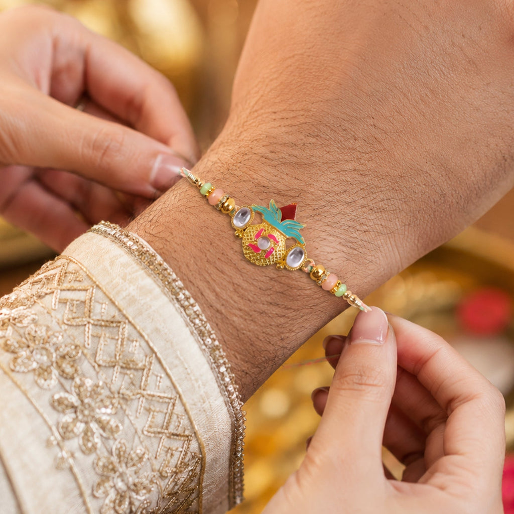 ALVENZA Kalash Kundan Rakhi, Traditional Beaded Festival Gift for Brothers
