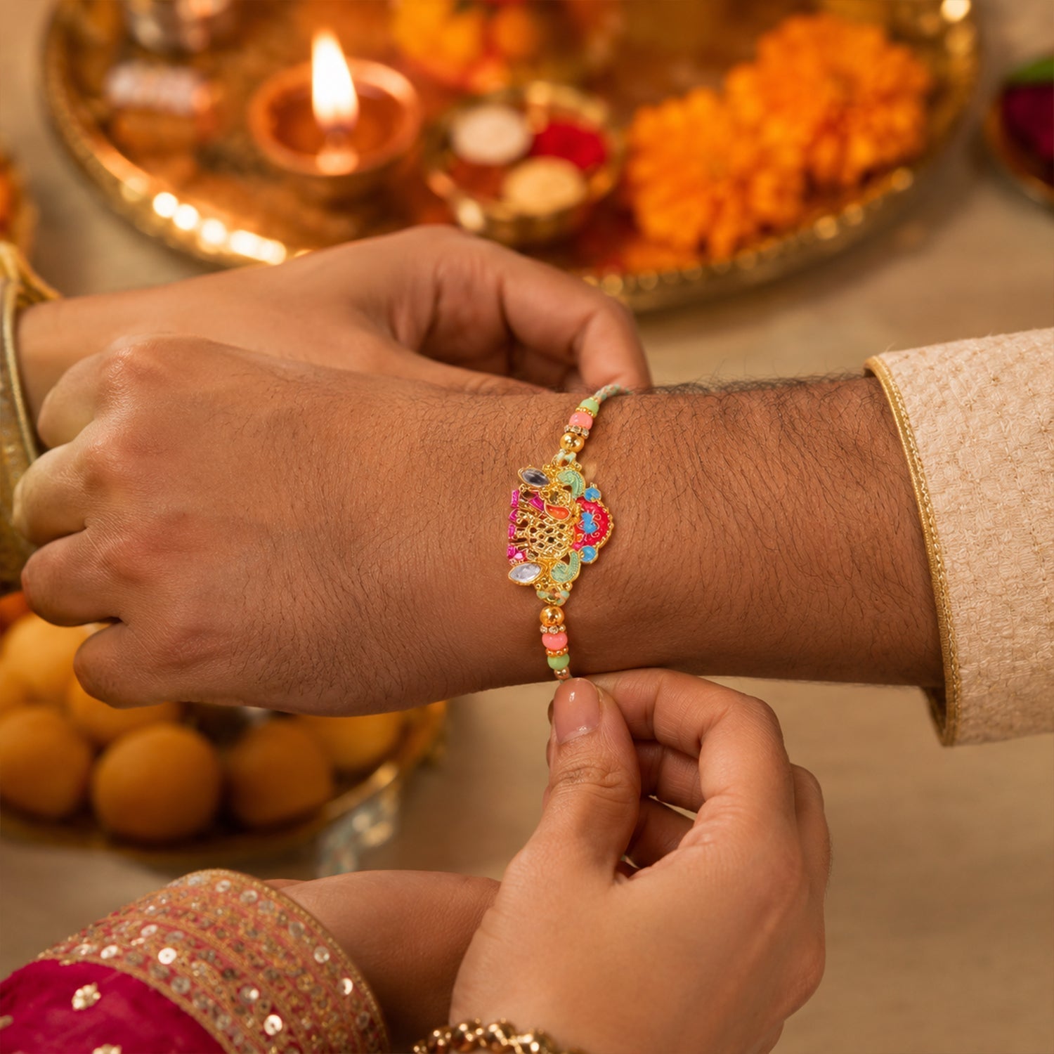 ALVENZA Rakhi - Colorful Elephant Beaded Rakhi for Rakshabandhan