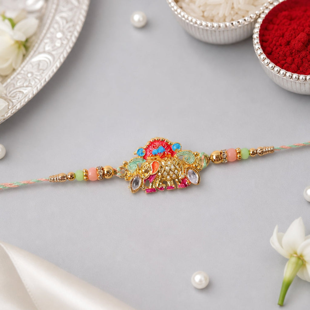 ALVENZA Rakhi - Colorful Elephant Beaded Rakhi for Rakshabandhan