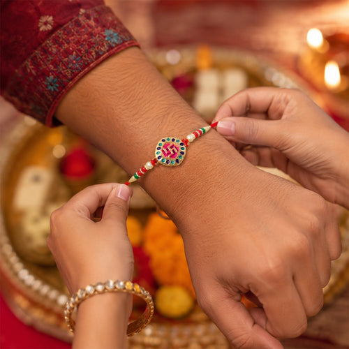 ALVENZA Auspicious Swastik Rakhi – Traditional & Stylish Beaded Design