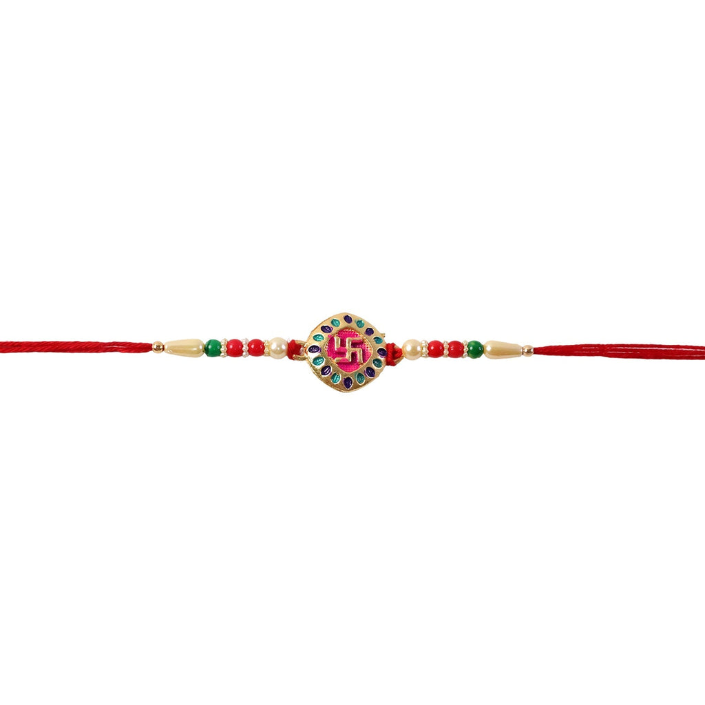 ALVENZA Auspicious Swastik Rakhi – Traditional & Stylish Beaded Design