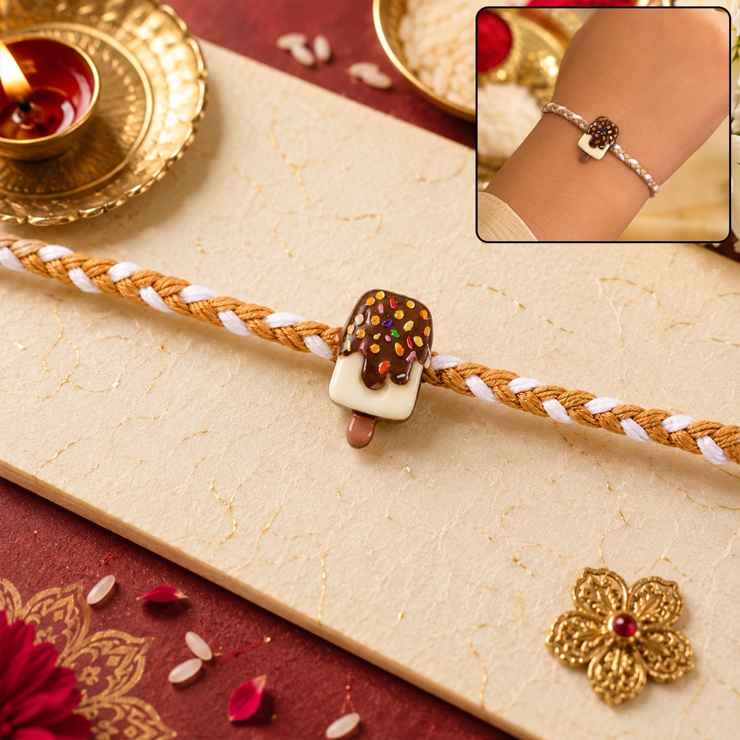 ALVENZA Chocolate Ice Cream Rakhi - Stylish & Comfortable for Brothers