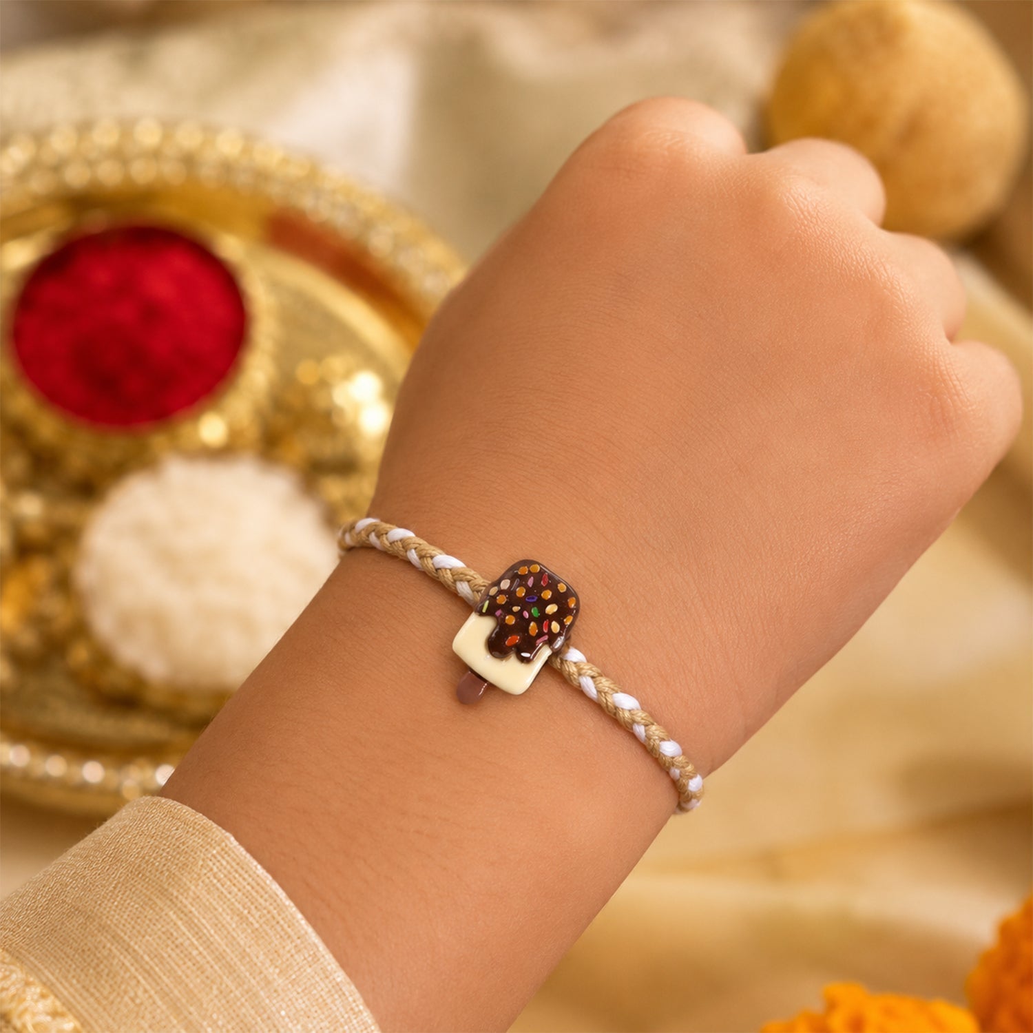 ALVENZA Chocolate Ice Cream Rakhi - Stylish & Comfortable for Brothers
