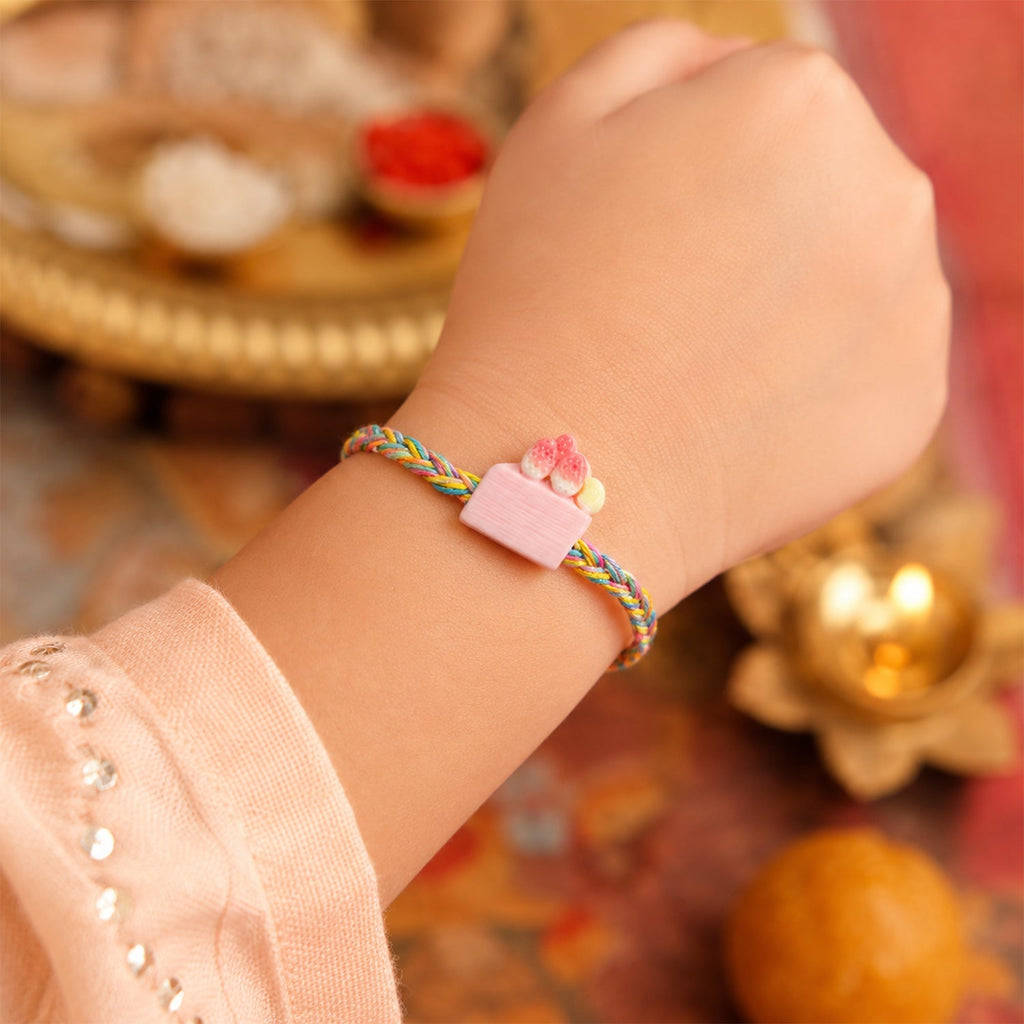 ALVENZA Strawberry Cake Charm Rakhi - Stylish & Lightweight for Brothers