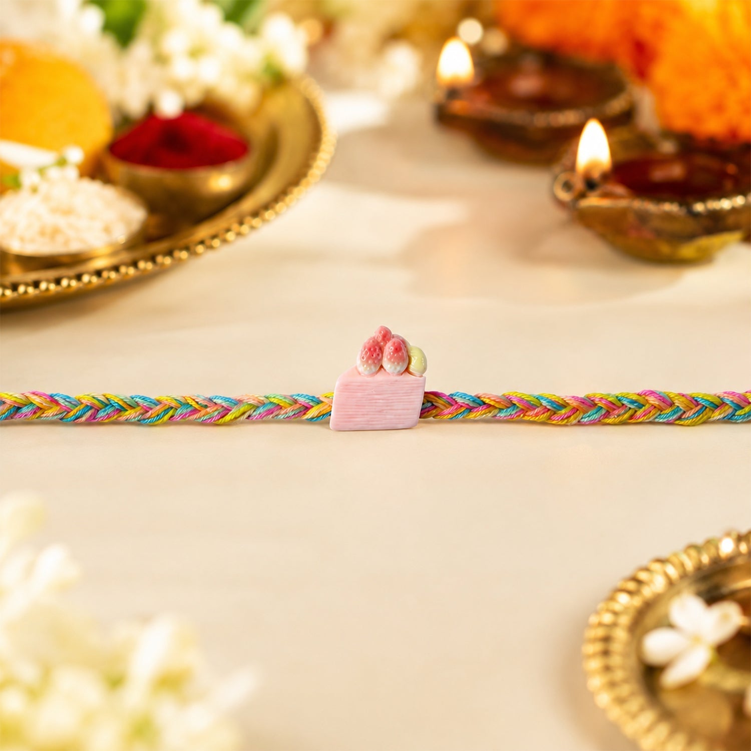 ALVENZA Strawberry Cake Charm Rakhi - Stylish & Lightweight for Brothers