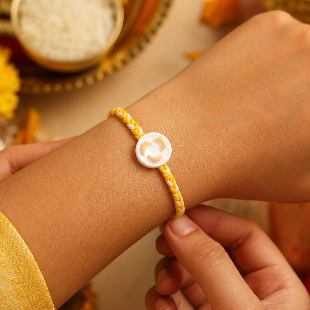 ALVENZA White Round Charm Rakhi, Stylish & Lightweight for Brothers