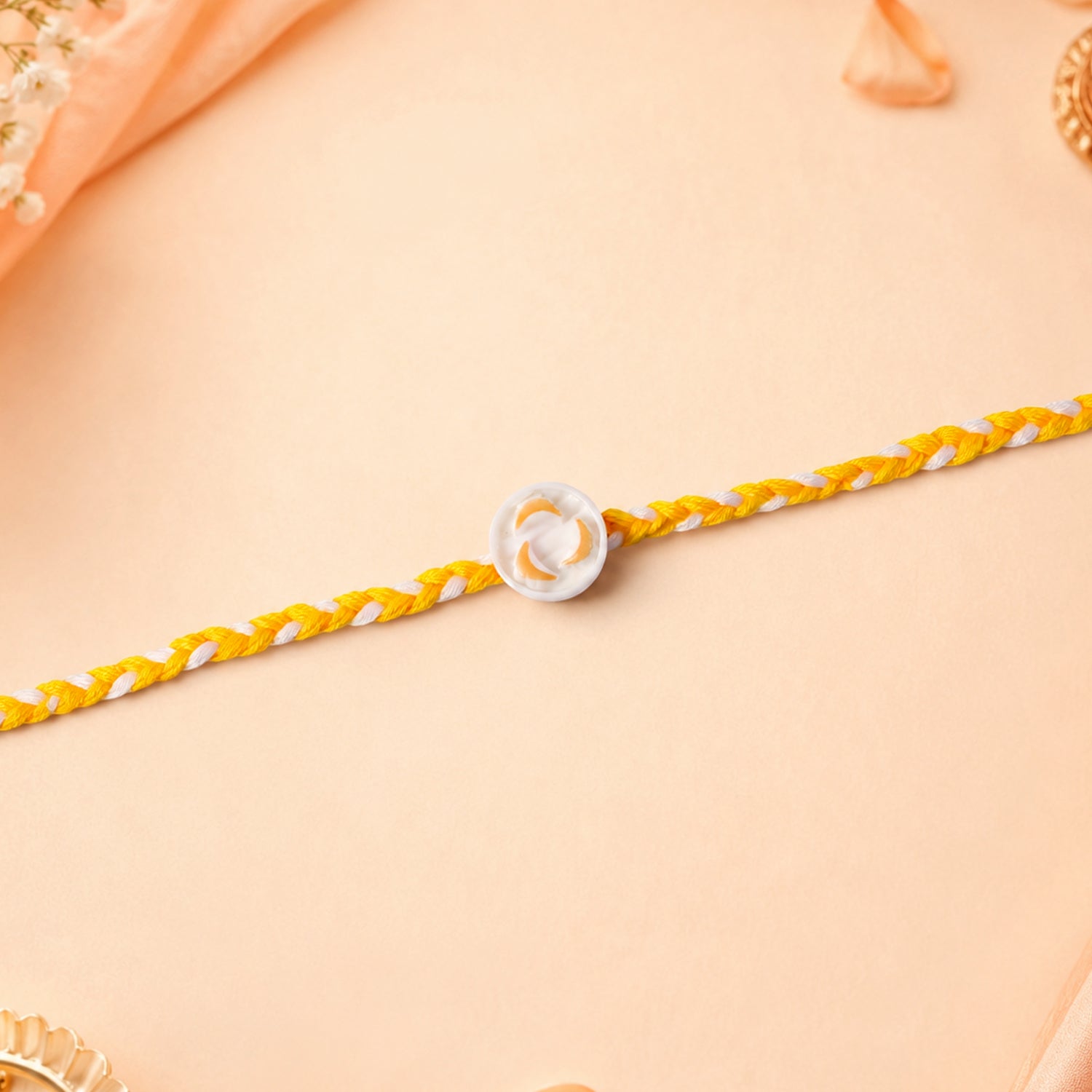 ALVENZA White Round Charm Rakhi, Stylish & Lightweight for Brothers
