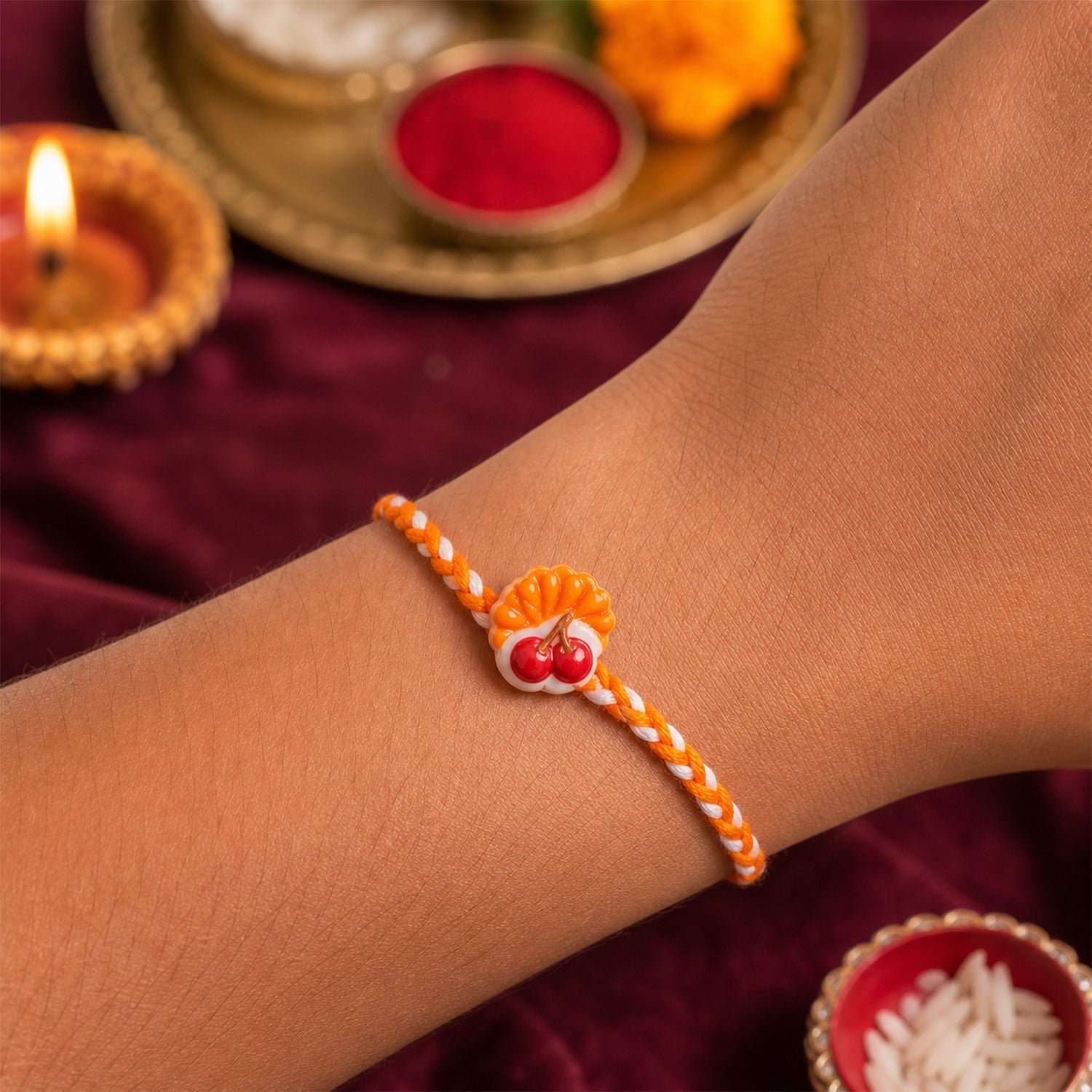 ALVENZA Rakhi for Brother - Unique Cherry Pastry Charm Design