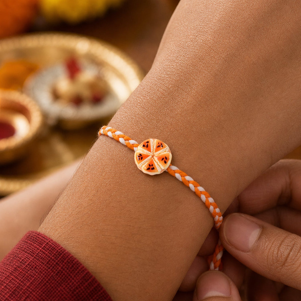 ALVENZA Orange Slice Charm Rakhi - Stylish & Comfortable for Brothers