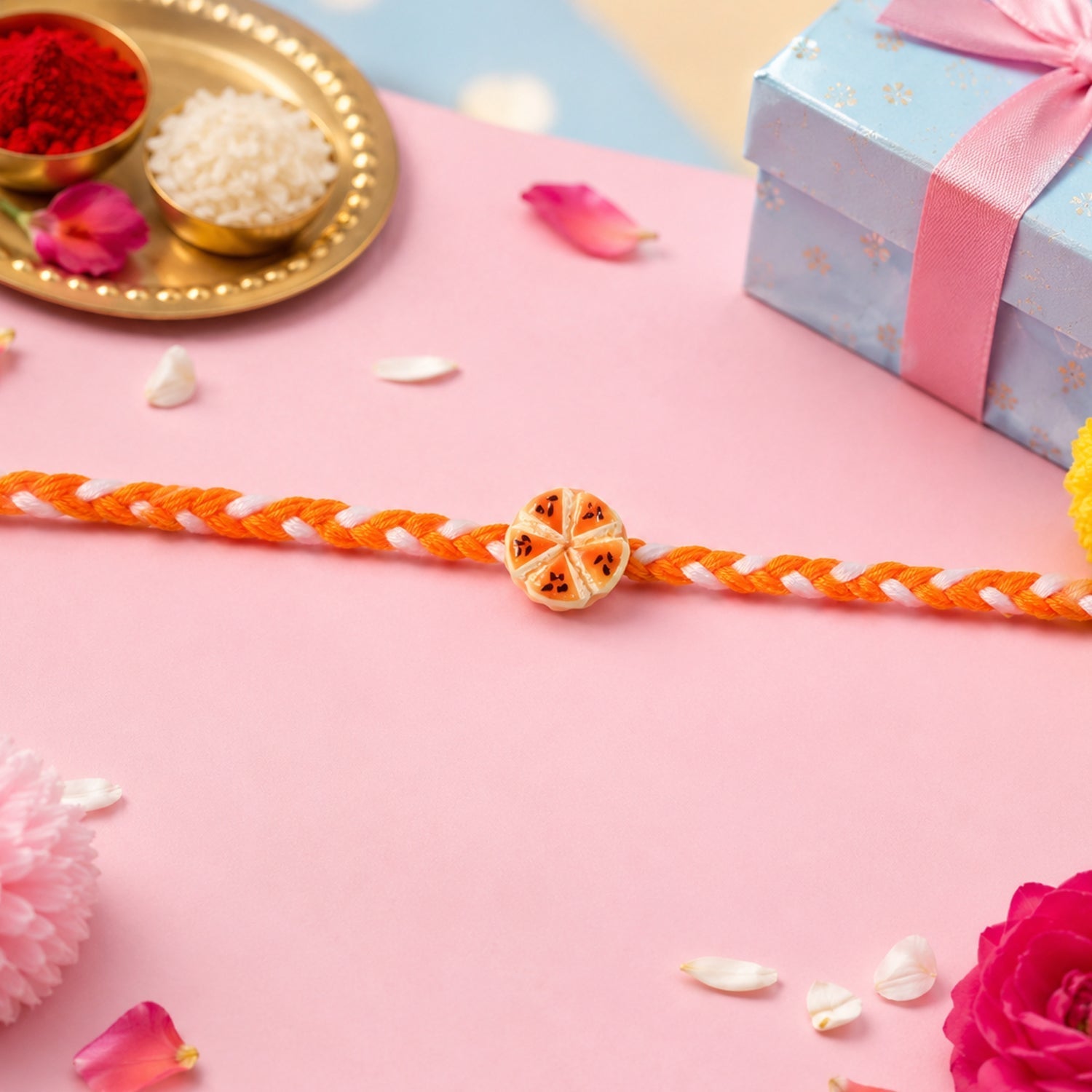 ALVENZA Orange Slice Charm Rakhi - Stylish & Comfortable for Brothers