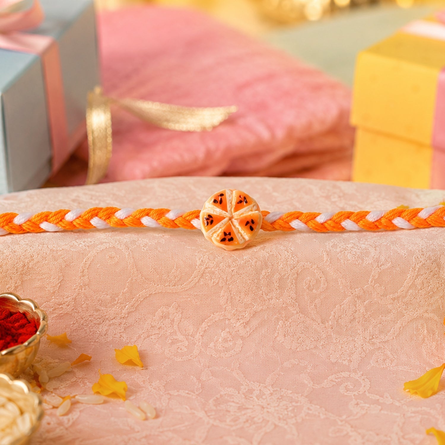 ALVENZA Orange Slice Charm Rakhi - Stylish & Comfortable for Brothers