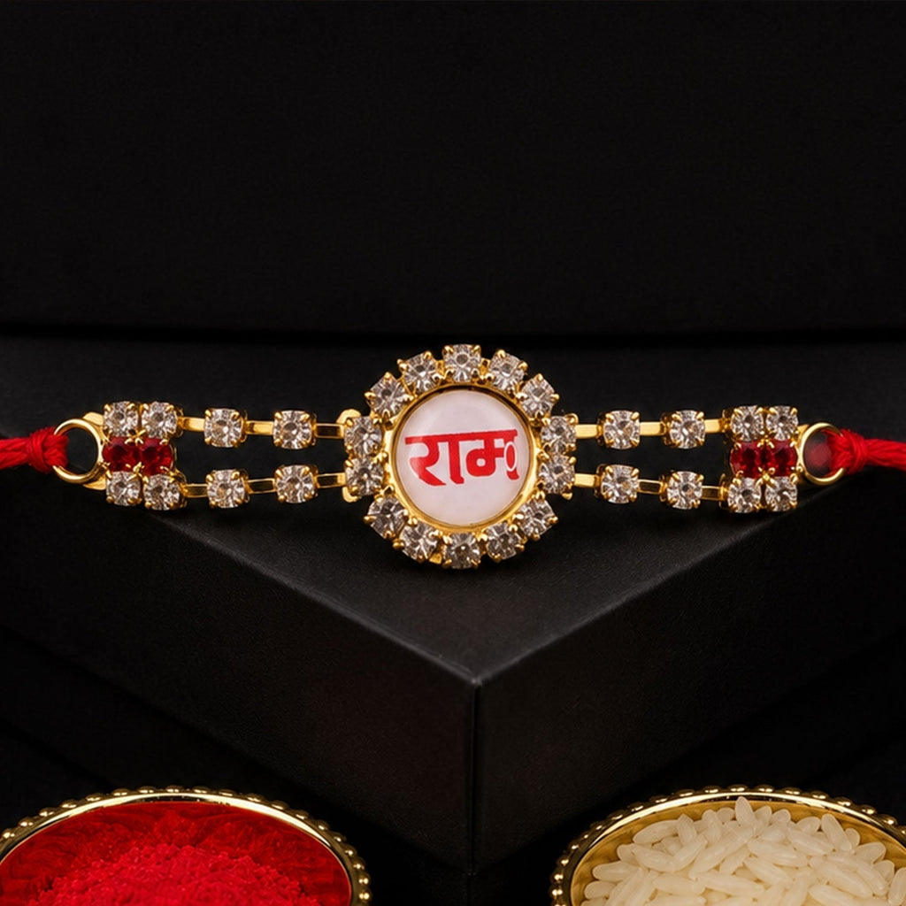 ALVENZA Ram Text Round Stone Studded Premium Designer Rakhi for Brother