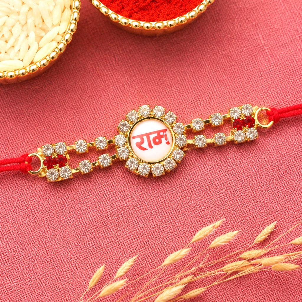 ALVENZA Ram Text Round Stone Studded Premium Designer Rakhi for Brother