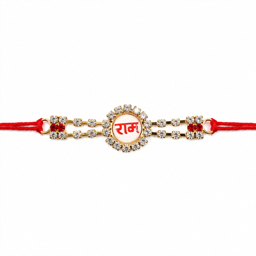 ALVENZA Ram Text Round Stone Studded Premium Designer Rakhi for Brother