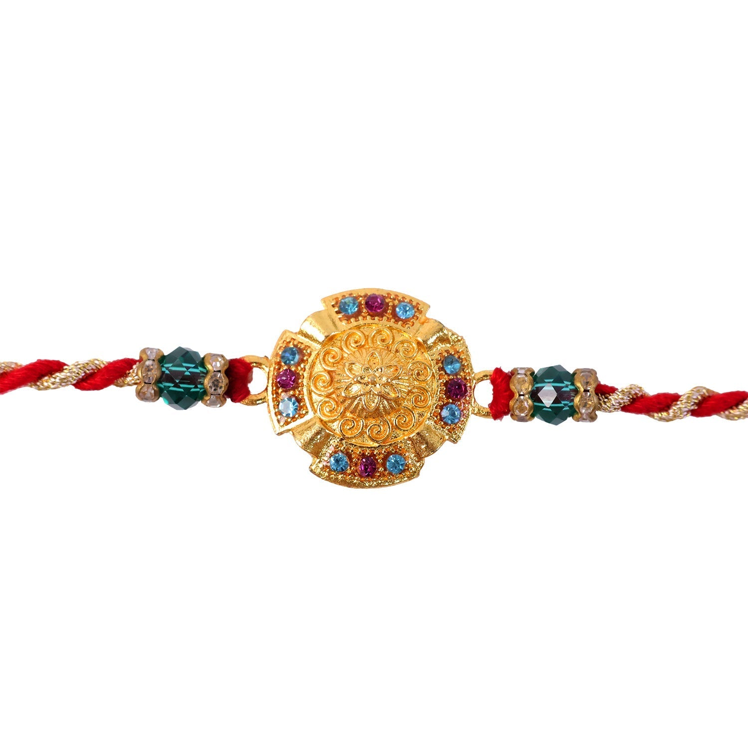 ALVENZA Round Floral Medallion Premium Beaded Designer Rakhi for Brother