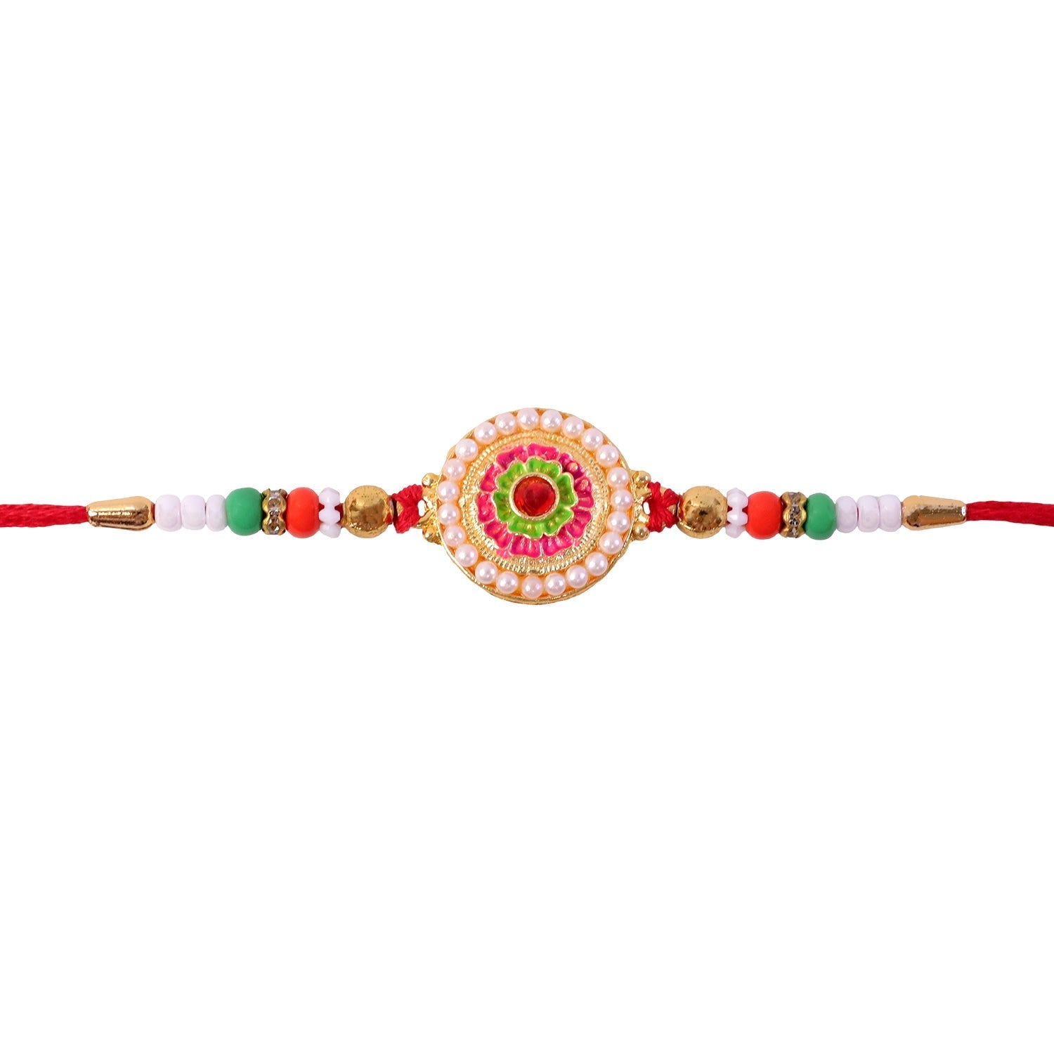 ALVENZA Round Floral Stone Studded Premium Designer Rakhi for Brother