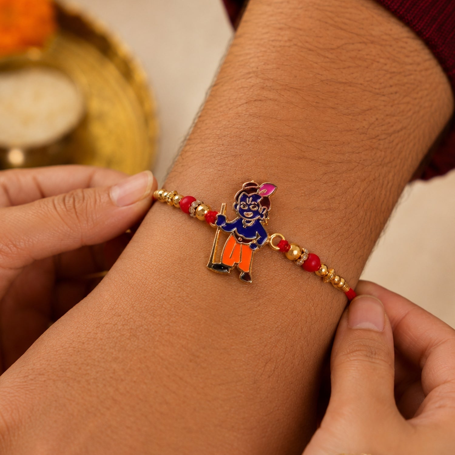 ALVENZA Krishna Character Premium Beaded Traditional Rakhi for Brother