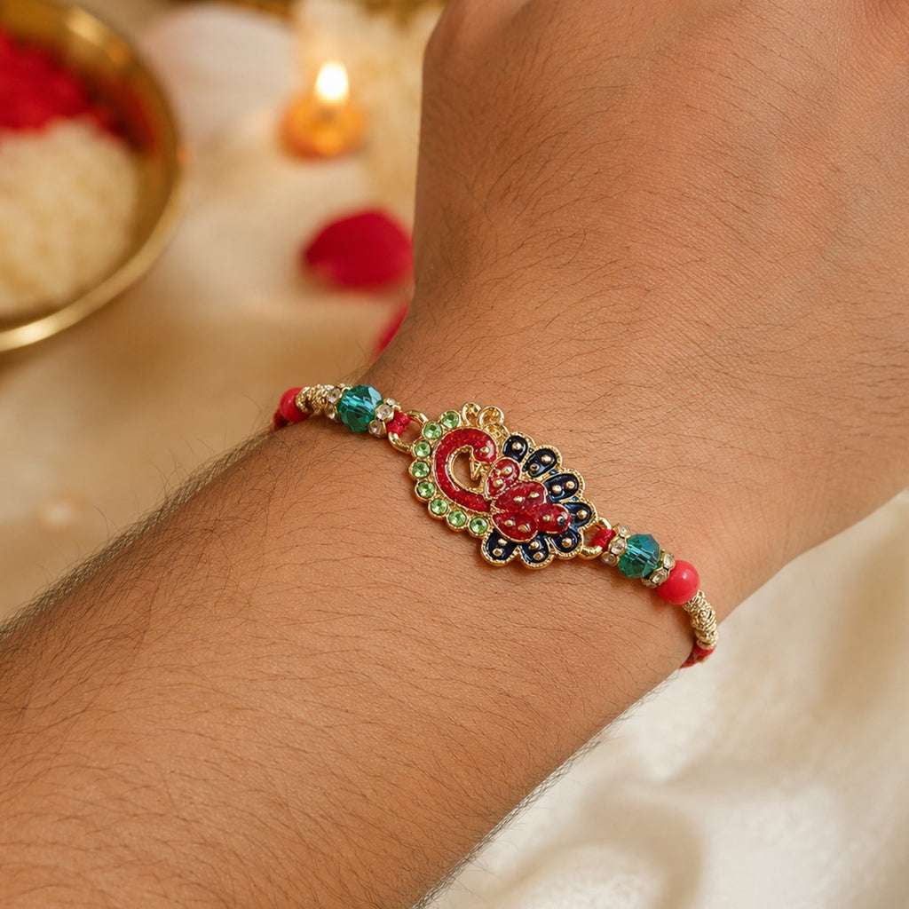 ALVENZA Peacock Paisley Stone Studded Premium Designer Rakhi for Brother