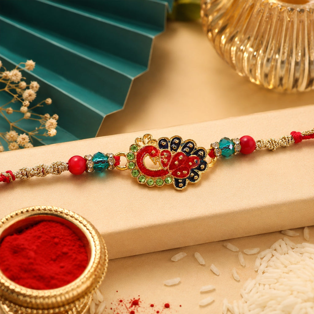 ALVENZA Peacock Paisley Stone Studded Premium Designer Rakhi for Brother