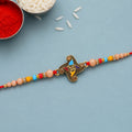 ALVENZA Golden Antique Meenakari Rakhi with Stones & Pearls - Rakhi for Brother