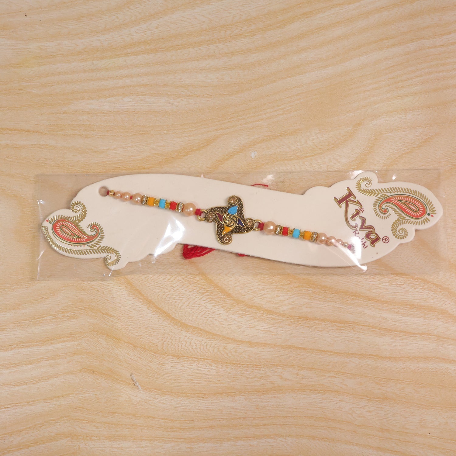 ALVENZA Golden Antique Meenakari Rakhi with Stones & Pearls - Rakhi for Brother