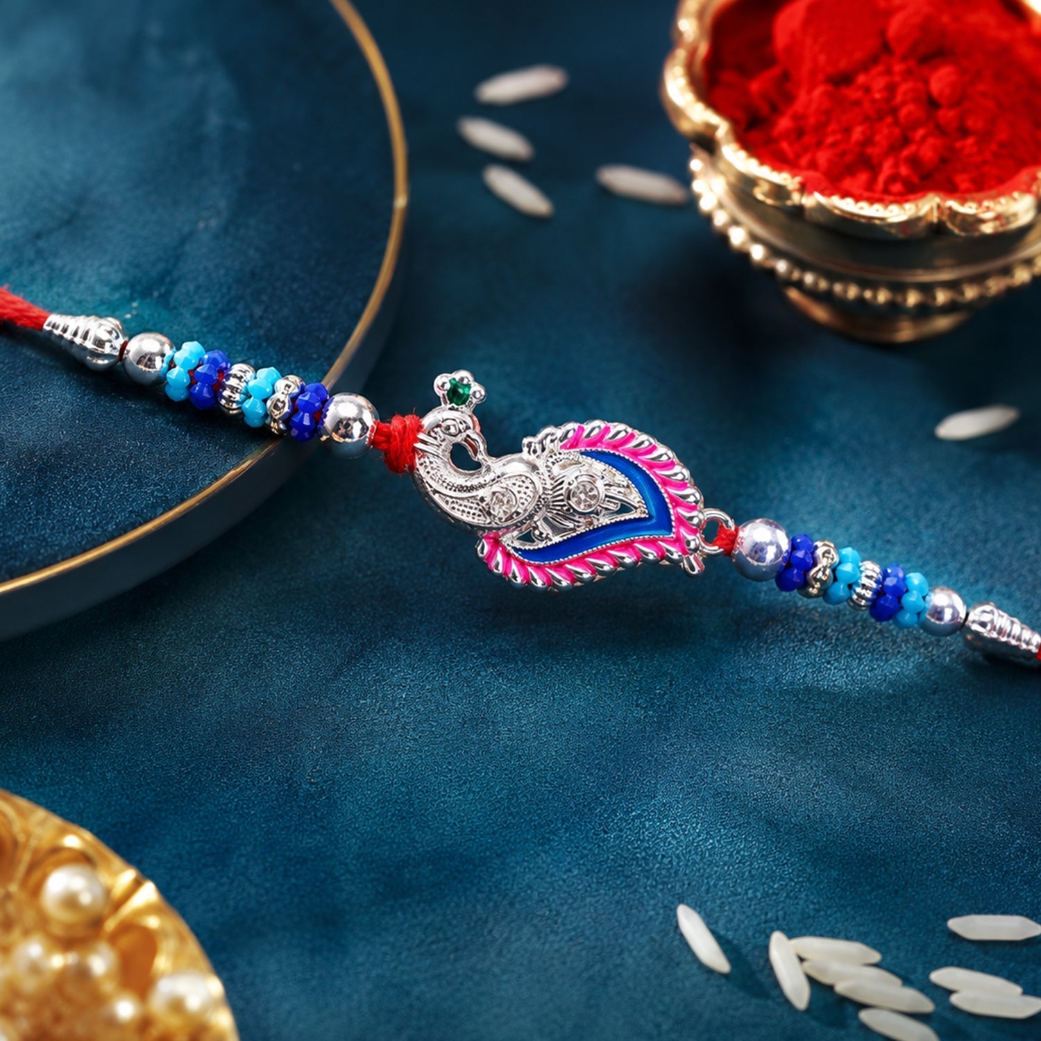 ALVENZA Peacock Curve Stone Studded Premium Designer Rakhi for Brother