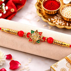 ALVENZA Golden Swastik Motif Rakhi with Enamel & Beadwork - Rakhi for Brother