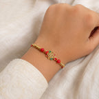 ALVENZA Golden Swastik Motif Rakhi with Enamel & Beadwork - Rakhi for Brother