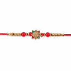 ALVENZA Golden Swastik Motif Rakhi with Enamel & Beadwork - Rakhi for Brother