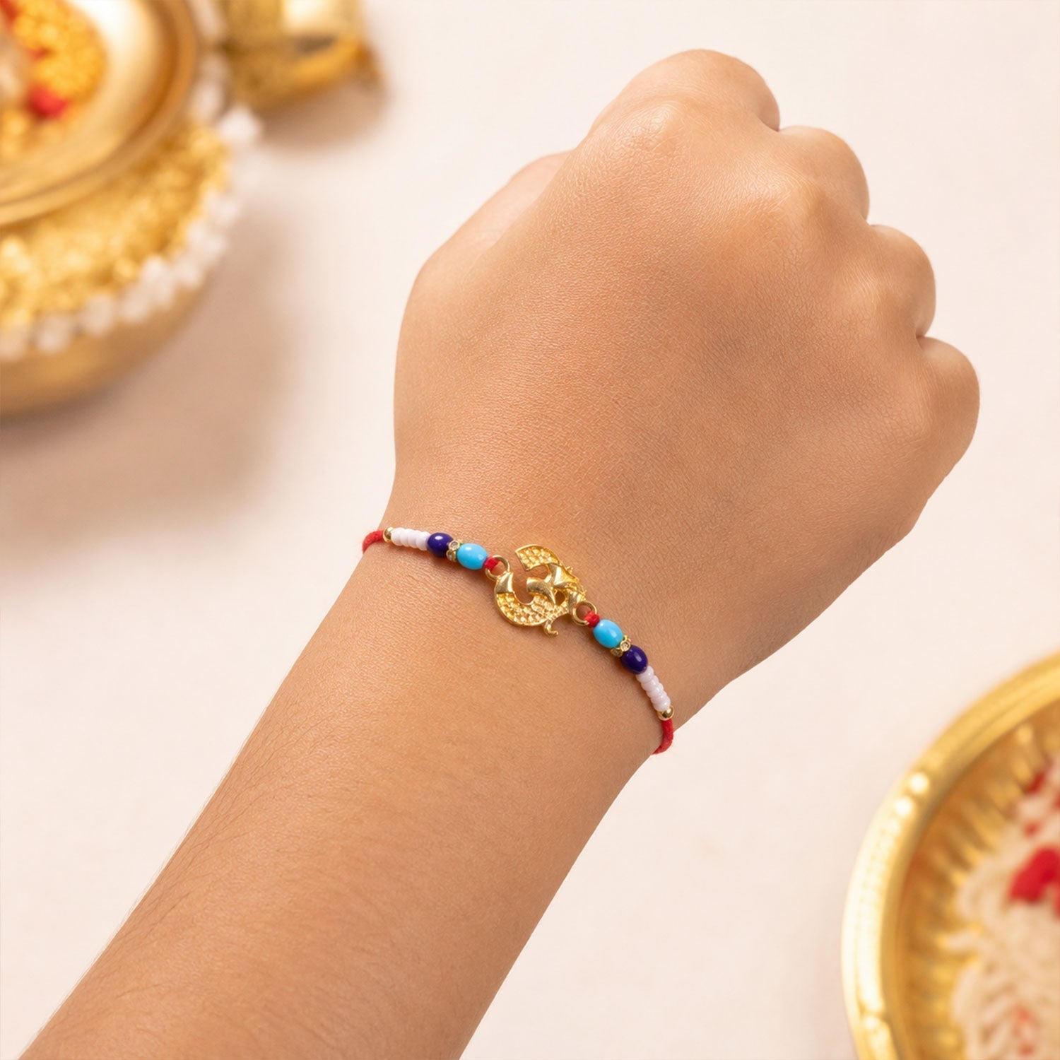 ALVENZA Om Symbol Beaded Traditional Premium Designer Rakhi for Brother