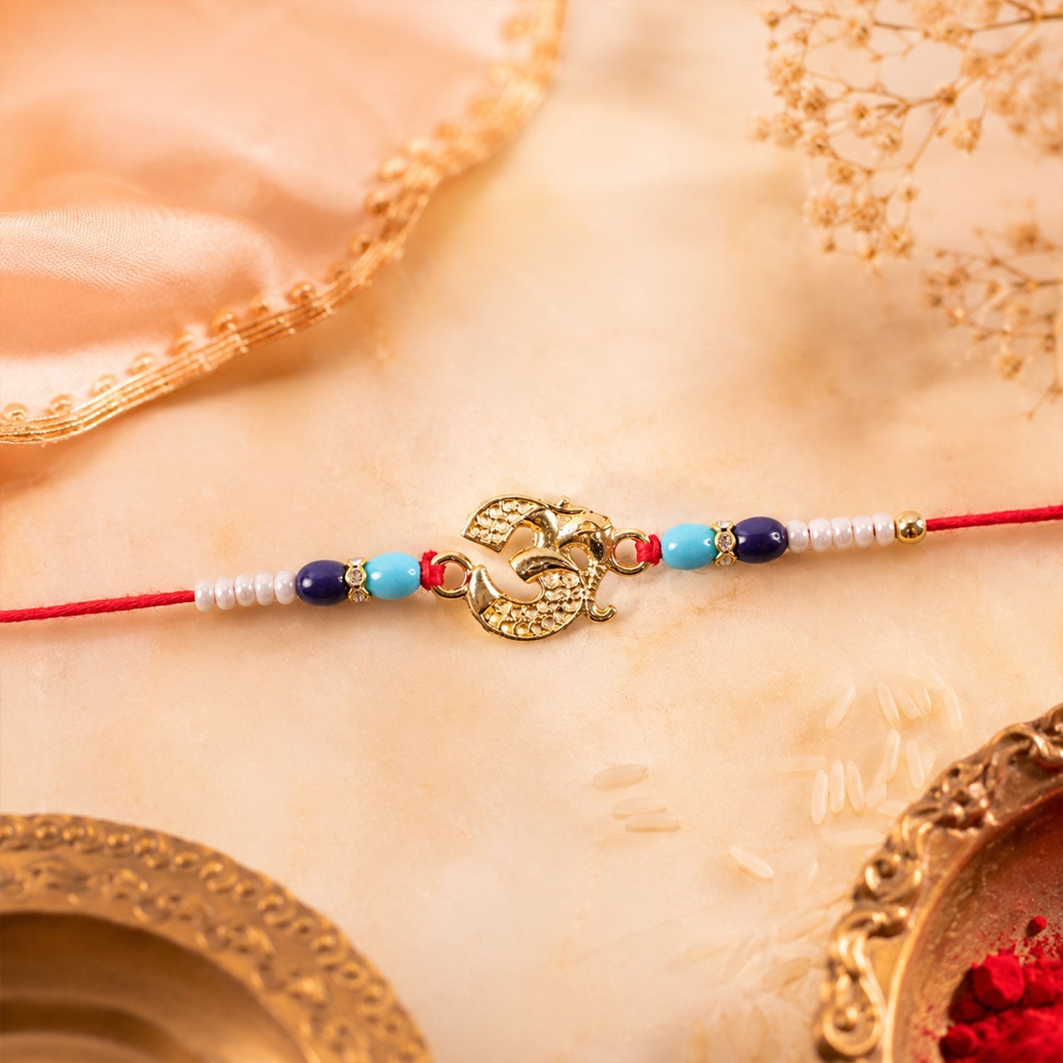 ALVENZA Om Symbol Beaded Traditional Premium Designer Rakhi for Brother