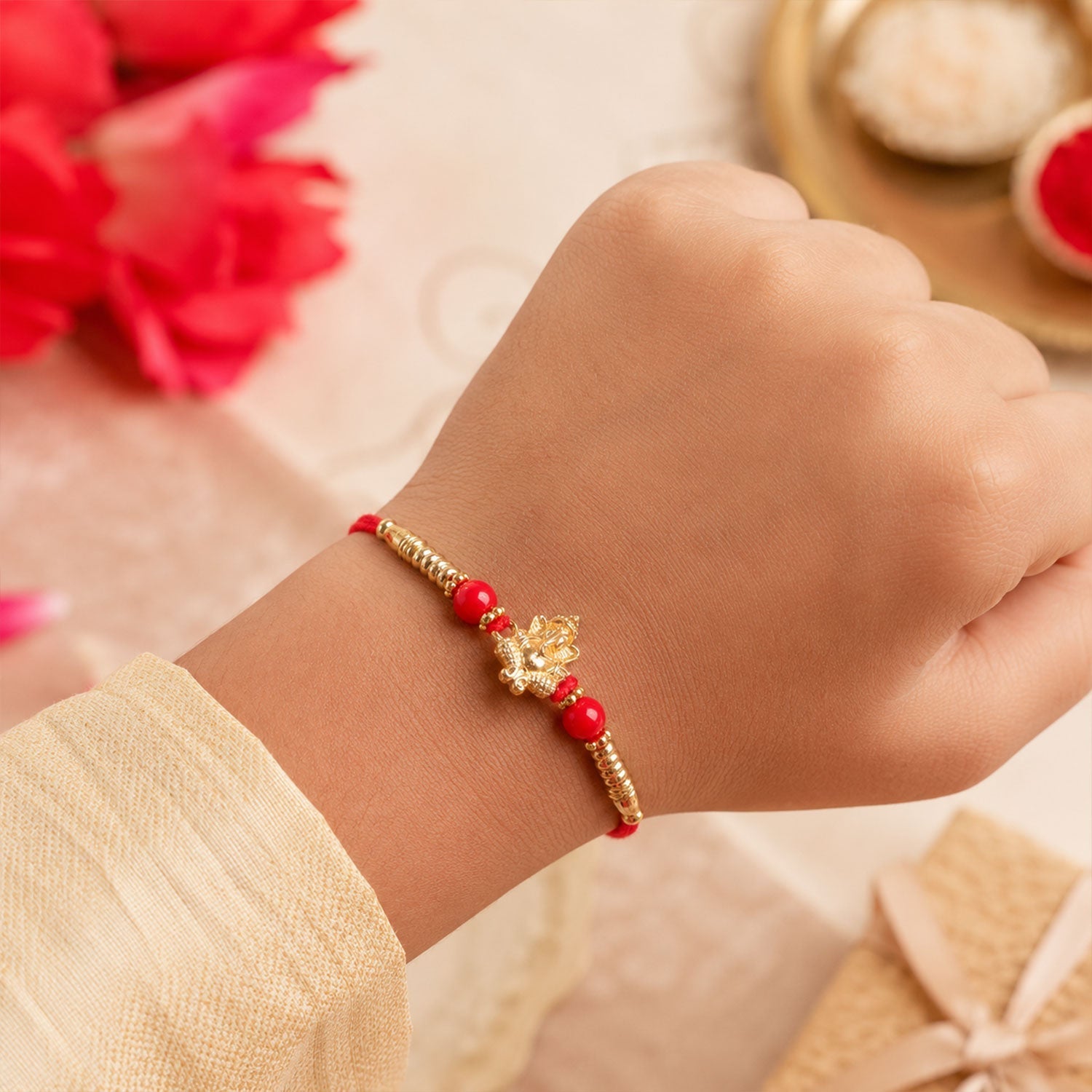 ALVENZA Lord Ganesha Charm Traditional Premium Designer Rakhi for Brother