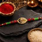 ALVENZA Om Symbol Round Beaded Traditional Designer Rakhi for Brother