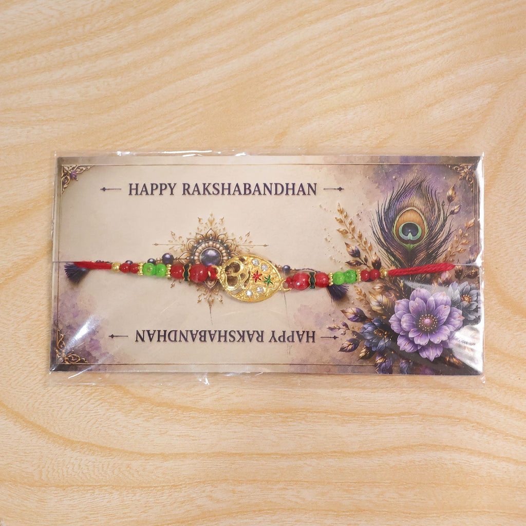 ALVENZA Om Symbol Round Beaded Traditional Designer Rakhi for Brother
