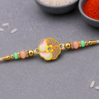 ALVENZA Golden Floral Meenakari Rakhi with Crystal & Beads - Rakhi for Brother