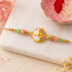 ALVENZA Golden Floral Meenakari Rakhi with Crystal & Beads - Rakhi for Brother