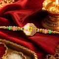 ALVENZA Golden Floral Meenakari Rakhi with Crystal & Beads - Rakhi for Brother