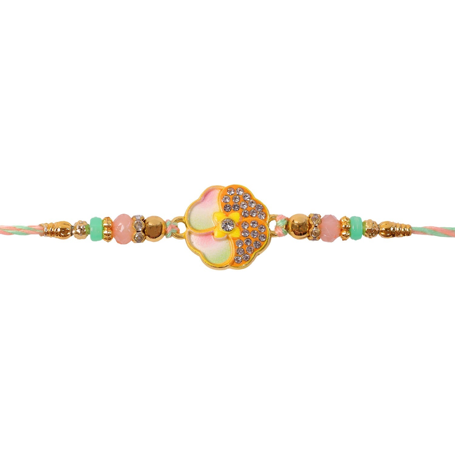 ALVENZA Golden Floral Meenakari Rakhi with Crystal & Beads - Rakhi for Brother