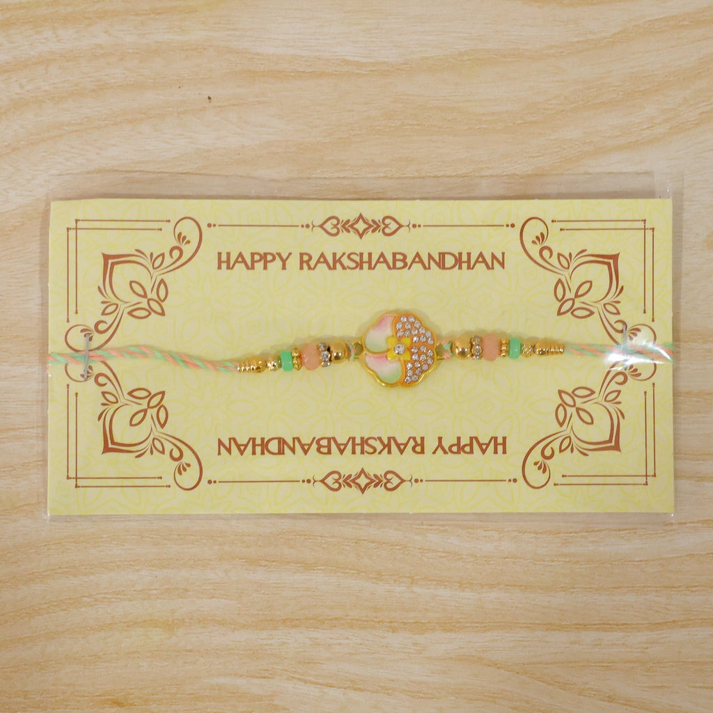 ALVENZA Golden Floral Meenakari Rakhi with Crystal & Beads - Rakhi for Brother