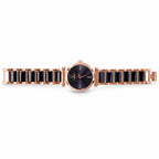 Rose Gold Round Dial Watch with Black Butterfly Shape Bracelet for Women