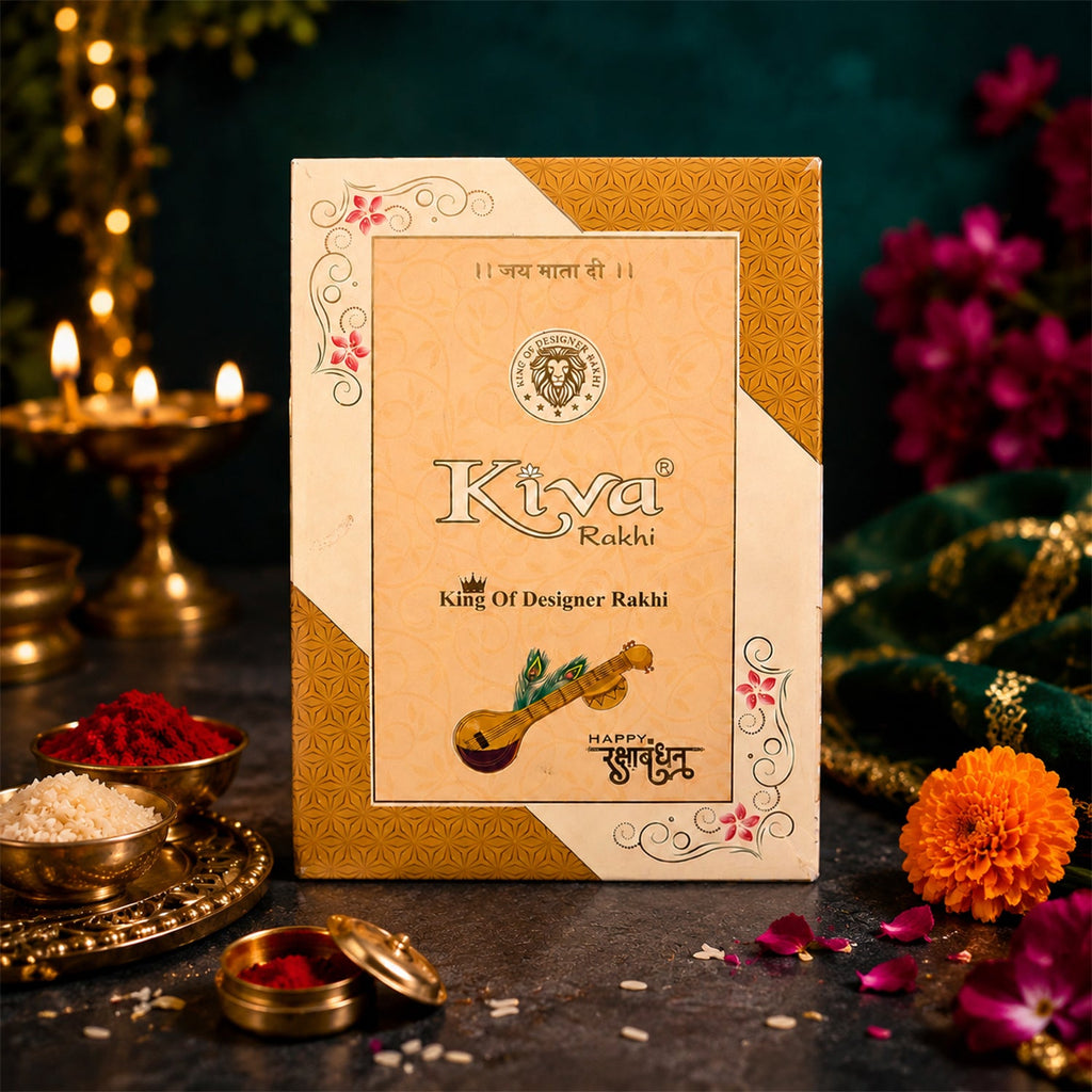 ALVENZA Auspicious Floral Kalash Devotional Rakhi for Brother with Beads Gift
