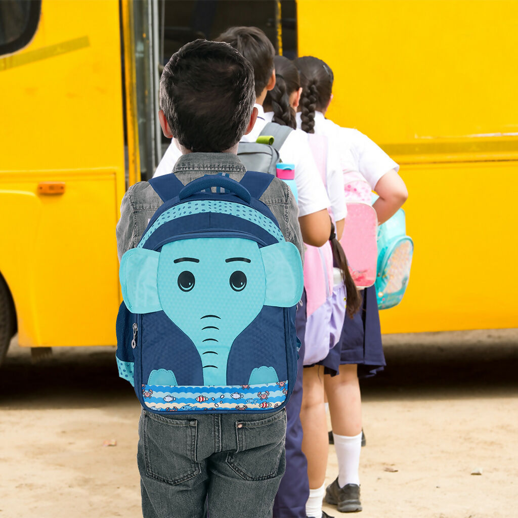 ALVENZA Kids Backpack – Cute Blue Elephant Design with Spacious Compartments