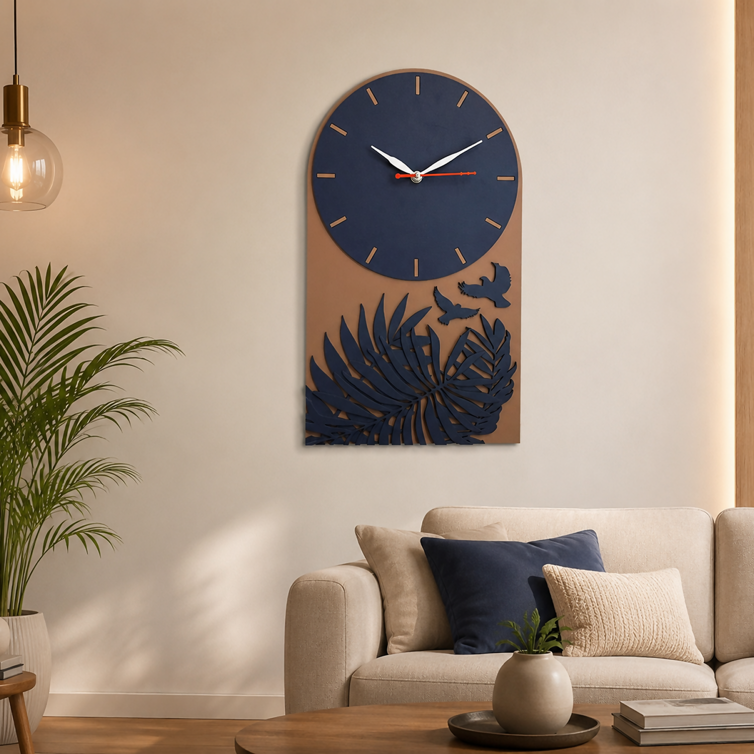 ALVENZA Tropical Leaf Bird Designer Layered MDF Wall Clock Modern Luxury Home