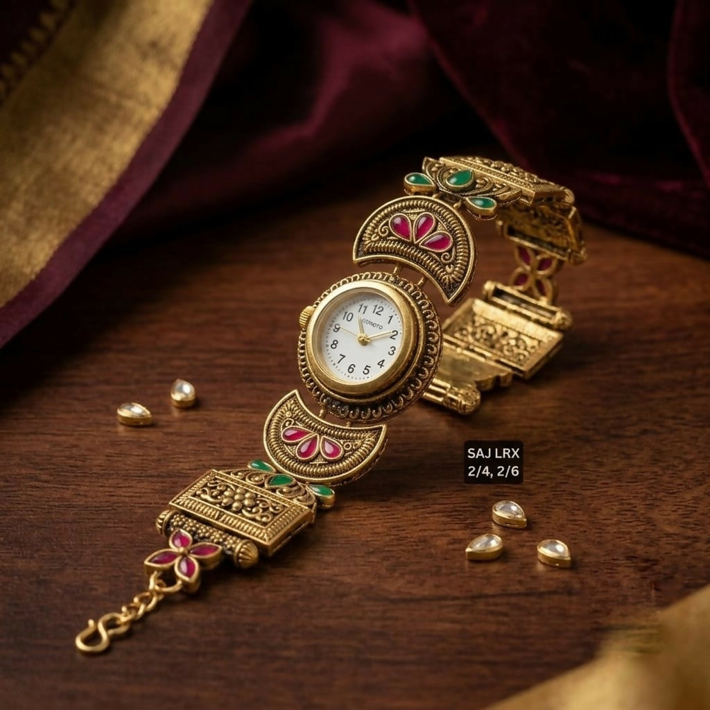 Rajwadi Antique Gold Plated Ethnic Bracelet Watch for Women